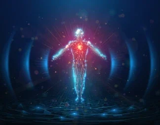 glowing cell or radiant body silhouette